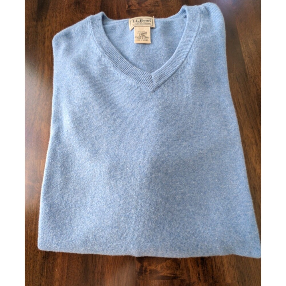 L.L.Bean Men’s Large Tall V Neck Sweater Blue Cotton Cashmere Blend